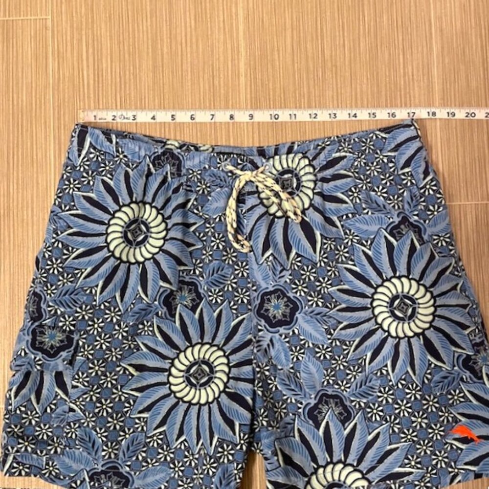 Men's Tommy Bahama Floral Printed Swim Trunks Blue Size Large Pockets Beach - Picture 13 of 15